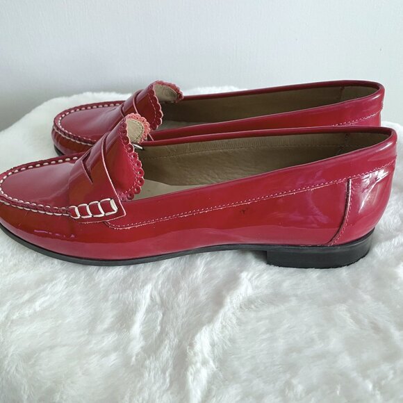 Jack Rogers Quinn Red Patent Leather Penny Loafers Size 7 Scallop Trim - Picture 12 of 15
